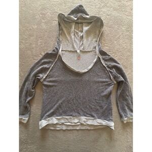 FP Beach Free People Grey Raw Edge Slouchy Hooded Pullover Knit Top Small